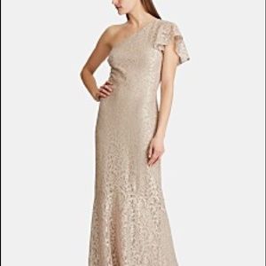 Ralph Lauren One Shoulder Lace Gown